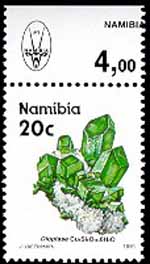 francobollo raffigurante dioptasio (Namibia, 2 Jan 1991)
